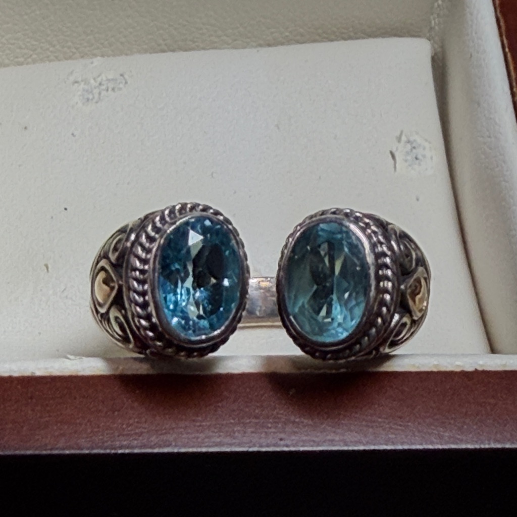 Elegant Sterling Silver And 18k Gold Genuine Blue Topaz Gemstones